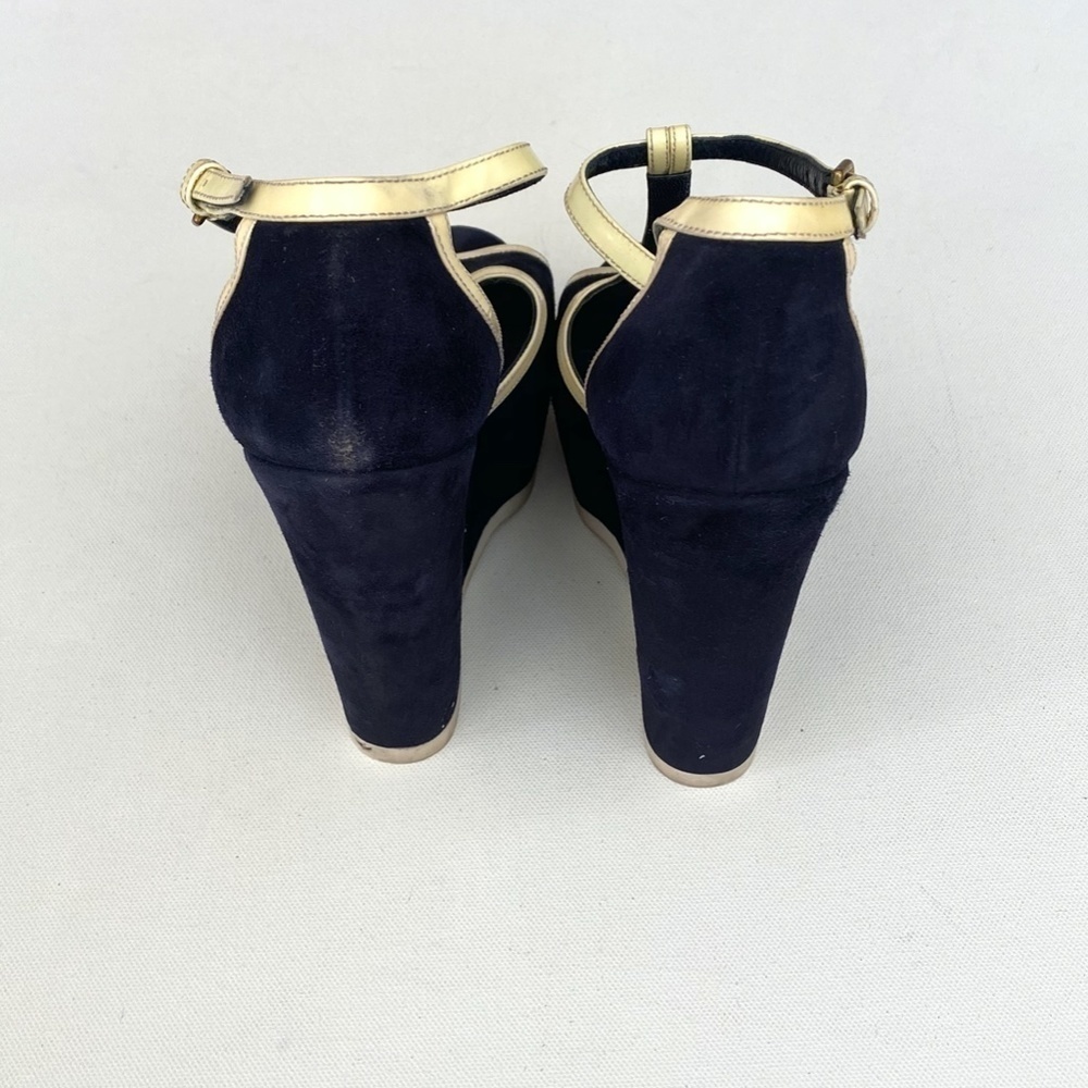 Yves Saint Laurent Navy Suede Wedges Size 36 - Picture 5 of 12